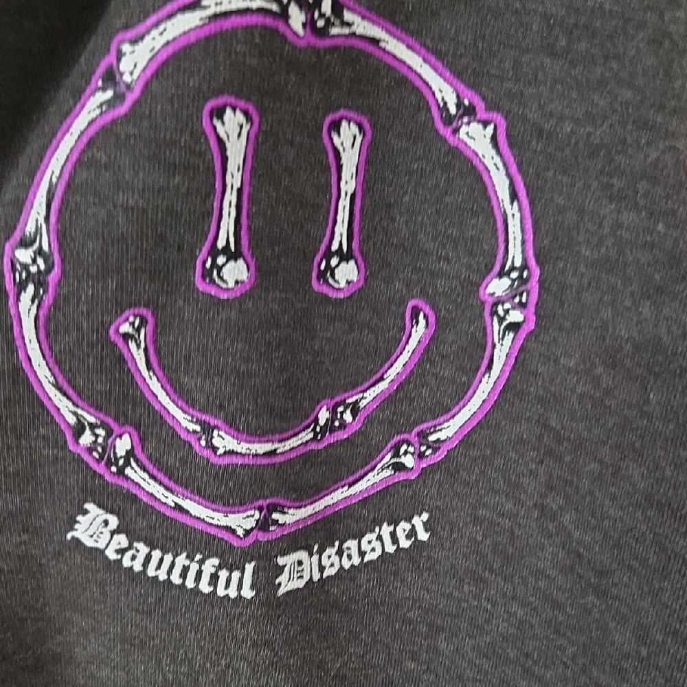 Women's Beautiful Disaster Charcoal Zip Up Hoodie Peace, Love & Happiness Design - Picture 5 of 6